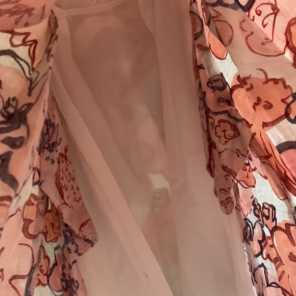 T.S. Size 8, Floral peach and purple midi dress with pockets. - Picture 6 of 10